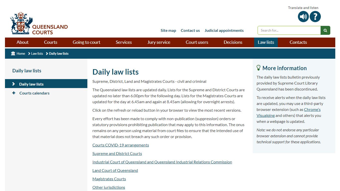 Daily law lists | Queensland Courts