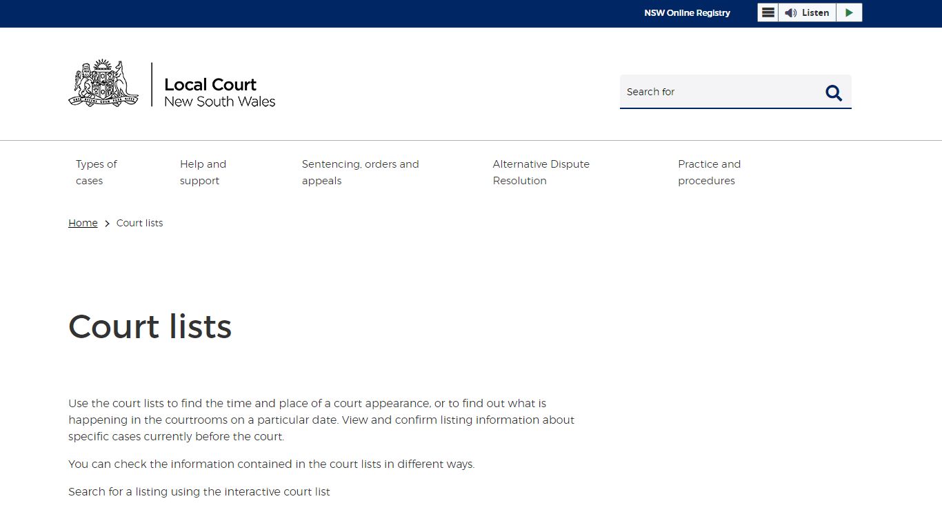 Court lists - Local Court of New South Wales