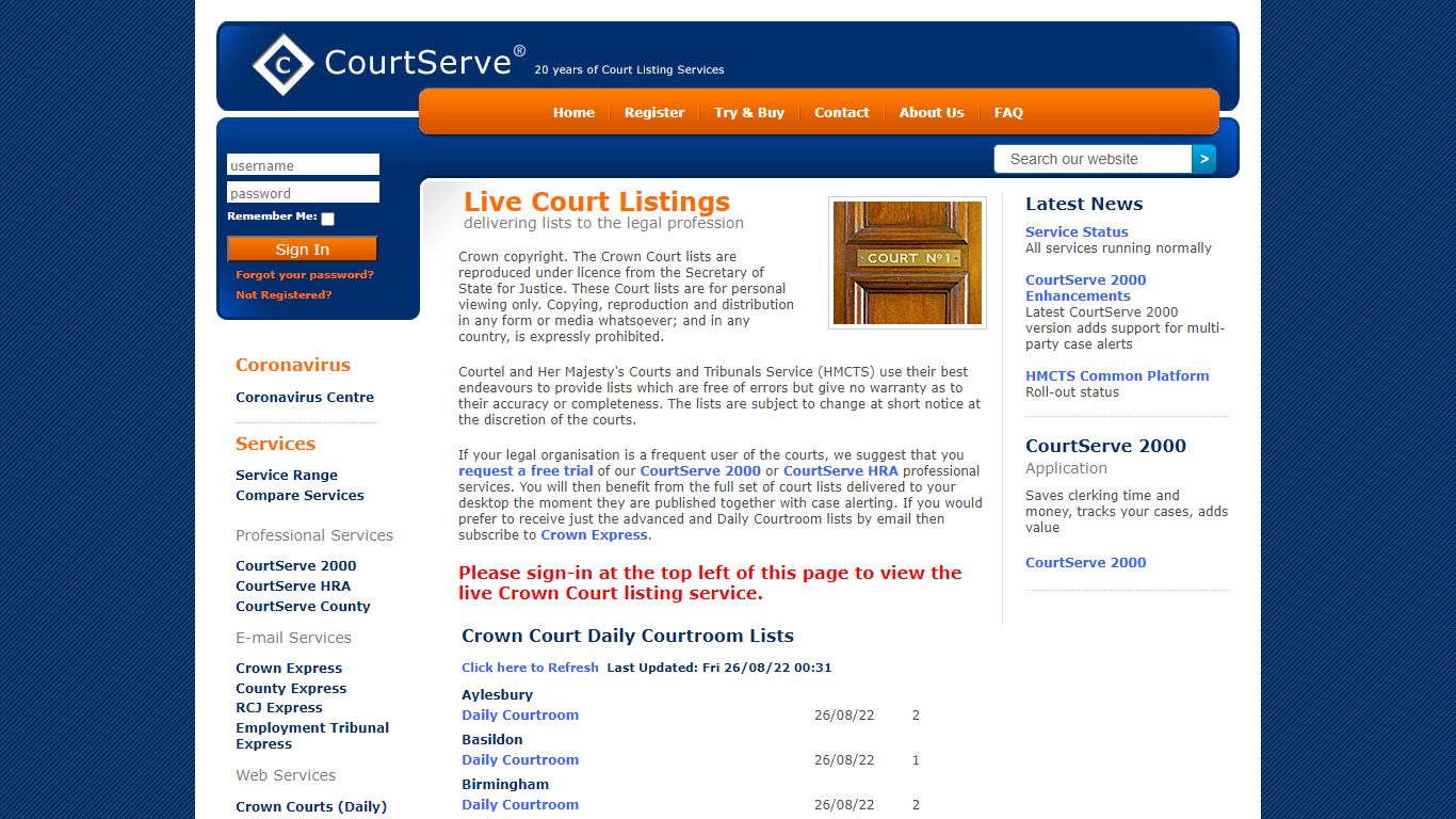 CourtServe - Live Court Listings