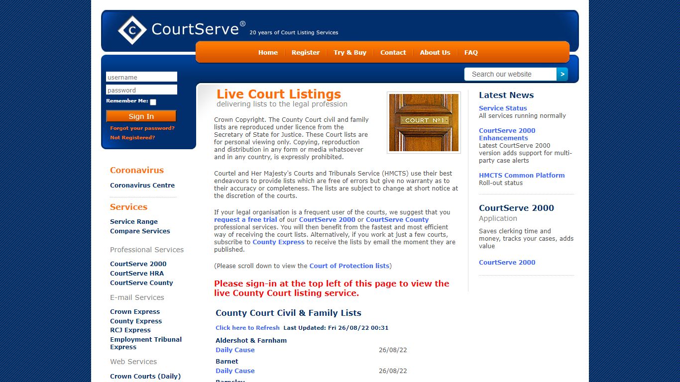 CourtServe - Live Court Listings